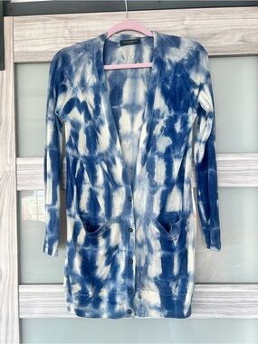 Nordstrom cashmere Blue & White Tie-Dye Long Cardigan Sweater